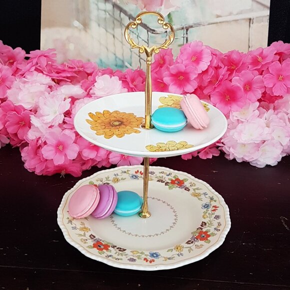 Handmade 2 Tier Cake Stand Dessert Jewelry Trinket Tray Tea Party Decor Gift - Picture 2 of 5